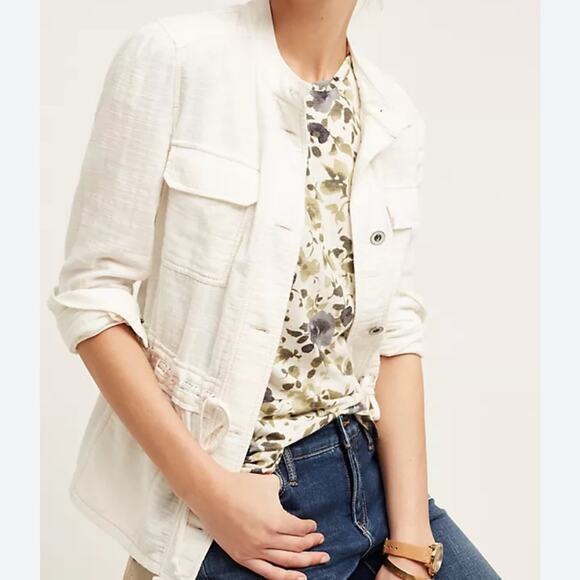 Anthropologie Hei Hei Breakaway Jacket White Cotton Lightweight Coastal Pockets - Picture 2 of 11